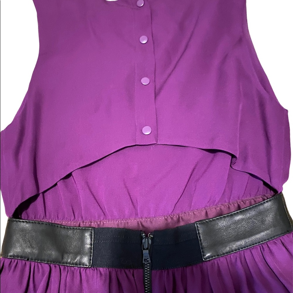 Alice + Olivia purple silk and leather party dress with cutout at back - Picture 7 of 13
